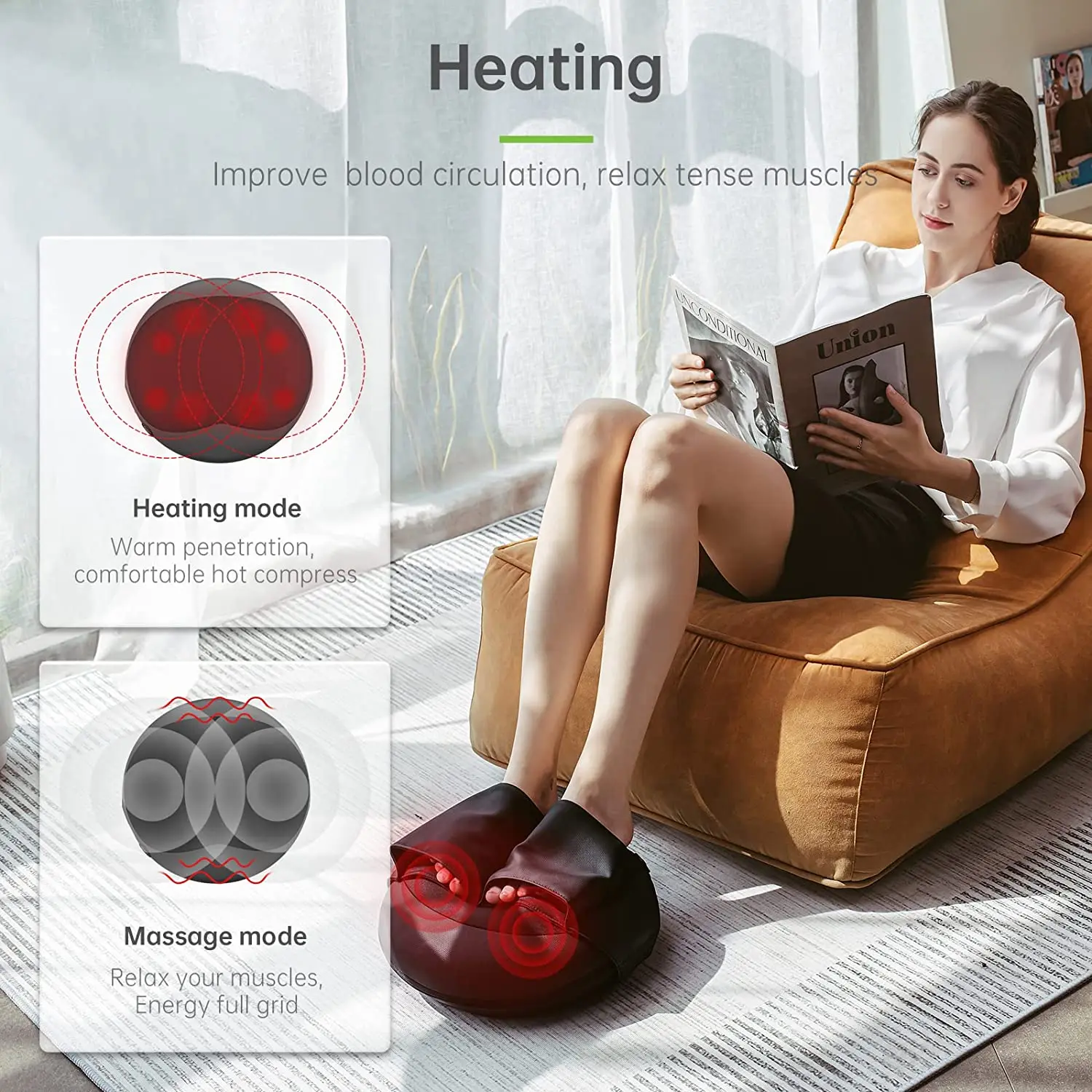 almohada de masaje/Kneading and heating Body Massage Cushion/Leg foot massager pillow