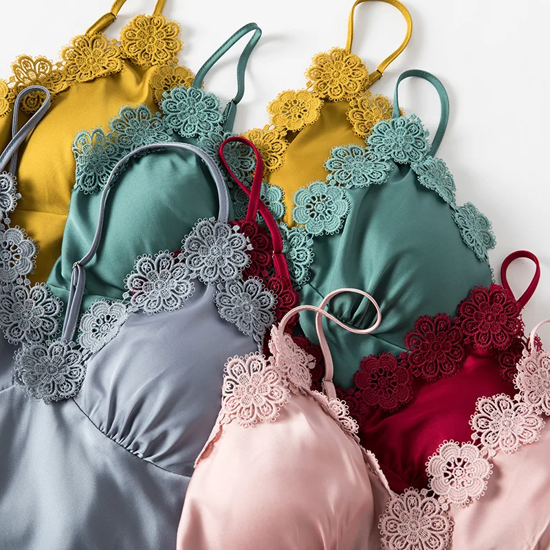 Custom Design Wholesale Short Sleeves Satin Korean Sleepwear Women Seethrough Nightdress Women Pyjamas