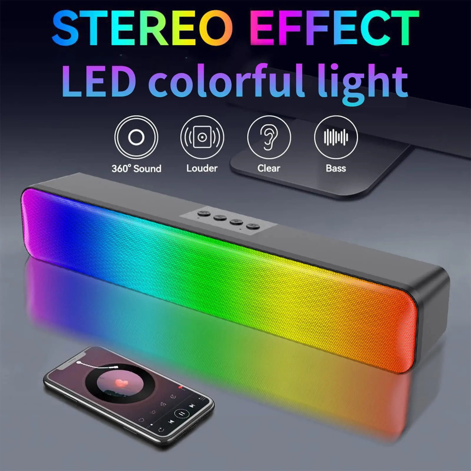 Gaming Speakers Bluetooth speaker Portable RGB  Sound Bar Aux Wireless Desktop Speakers for PC TV