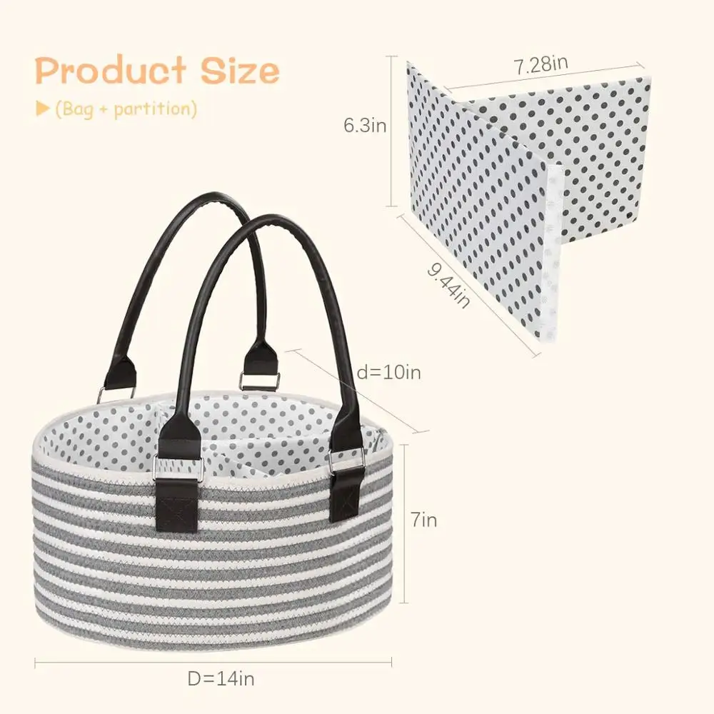 QJMAX Cotton Rope Diaper Caddy Organizer And Removeable Divider