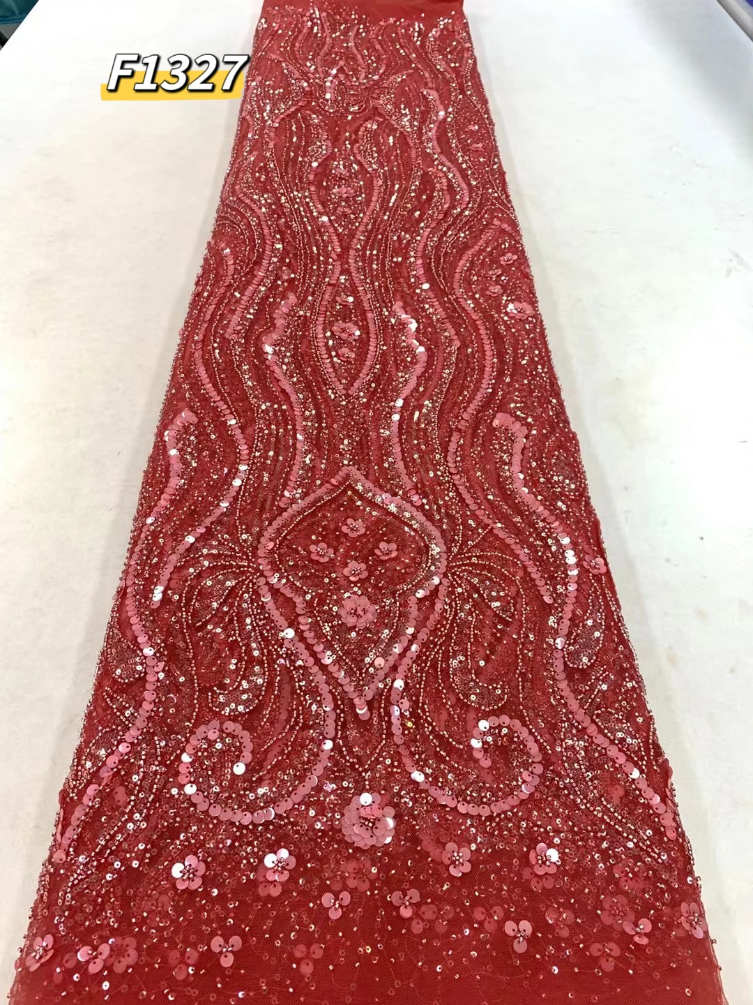 Luxury green Indian George Glitter Fabric For Wedding high quality handmade french tulle Gowns Shiny Glitter Net beading bridal