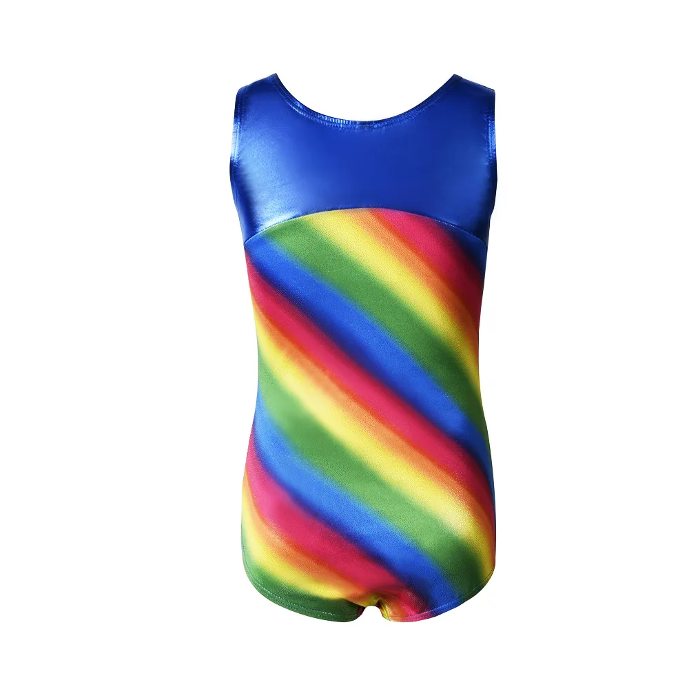 Rainbow Metallic Fabric Tank Top Rhythmic Gymnastics Practice Dancing Kids Professional Competition Leotard