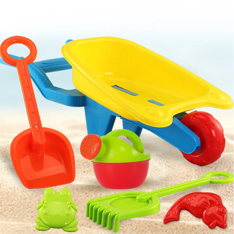 Manufacturers supply children large wheelbarrow trolley kids shovel plastic beach toy sets digging sand toys