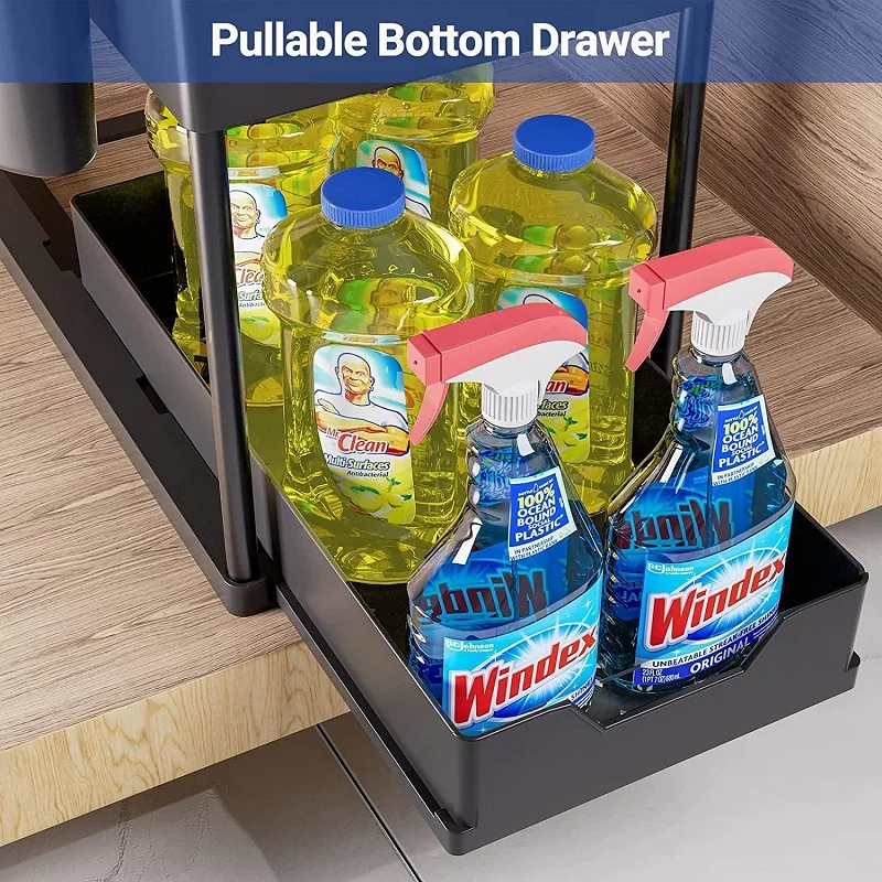 Under Sink Storage Organizer 2 Tier Drawer Multipurpose Rack Cabinet Under Sink Storage Rack Bathroom Kitchen Organizer Foldable