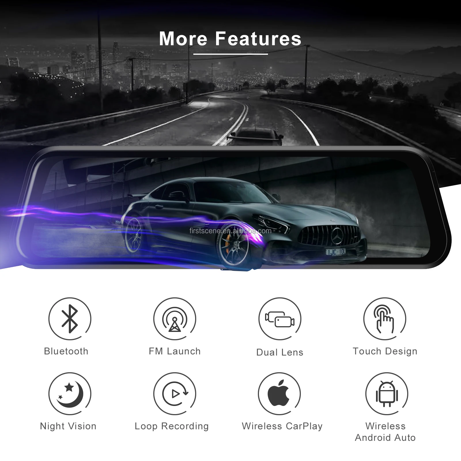 ADINKAM Carplay Android Auto 10 Inch Dual Lens Car Streaming Rearview Mirror 1080P Dash Cam Auto Registrar DVR Camera with WIFI