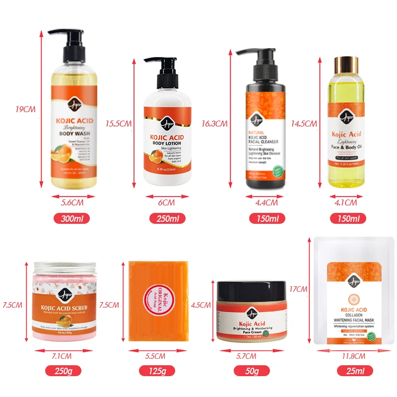 Best &Hot KOJIC ACID FAMILY SET Private Label Natural For Glowing Skin KOJIC Soap Serum  BODY Lotion /SCRUB/Wash Skin Care Set