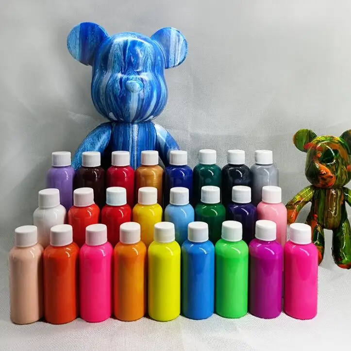 Popular Kids DIY 27 Colors 60ML Fluid Bear Paint Kit Set Liquid Pigment Acrylic Pouring Painting