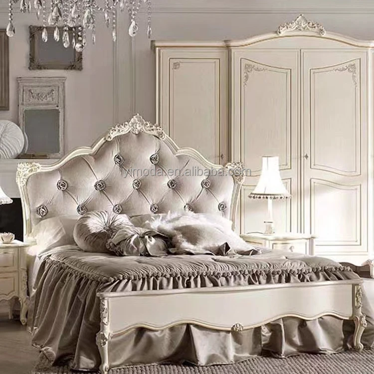 French style Durable Luxury Unique Designs King Queen Size Wooden Beds elegant double victoria bed
