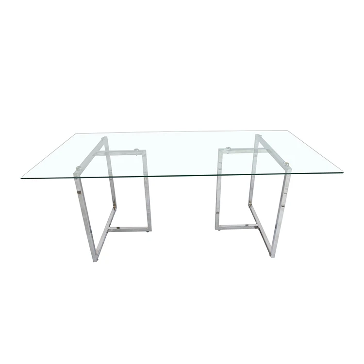 Luxury Iron Glass Rectangle Farmhouse Hotel Dining Metal Hotel Table For 4-6 Person