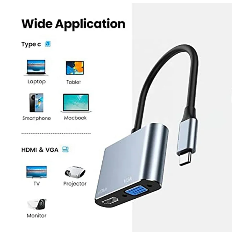 Xput USB C Type C To HDMI and VGA Adapter Converter Type-C To HDMI VGA