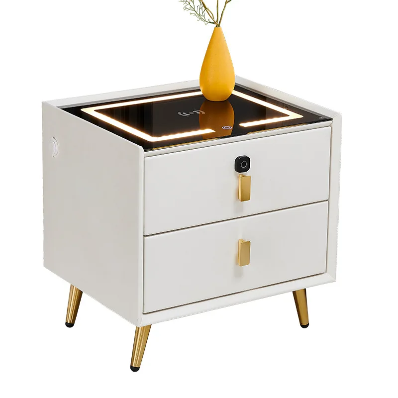 Smart bedside table Fingerprint lock Bluetooth speaker USB wireless charging with light bedroom nightstand