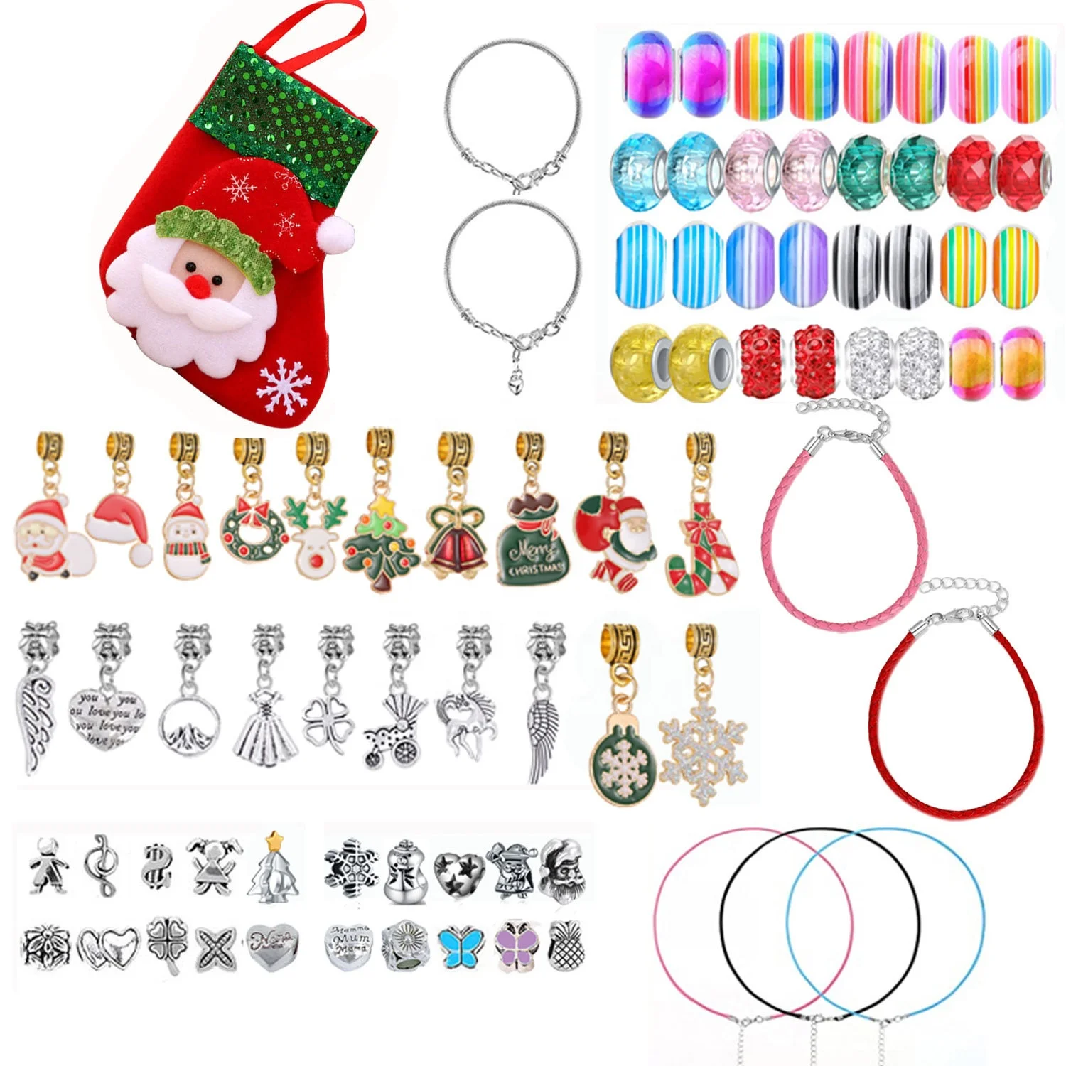 Christmas 24 countdown advent calendar bracelet necklace for girl women Christmas lucky surprise bag diy gift mystery boxes