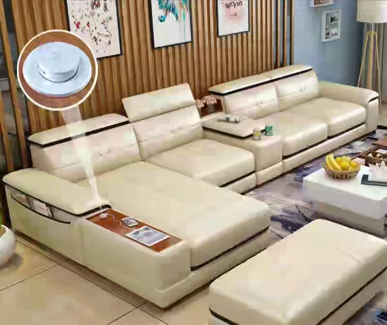 Sofa modern minimalist massage leather living room first layer cowhide intelligent multifunctional mobile phone