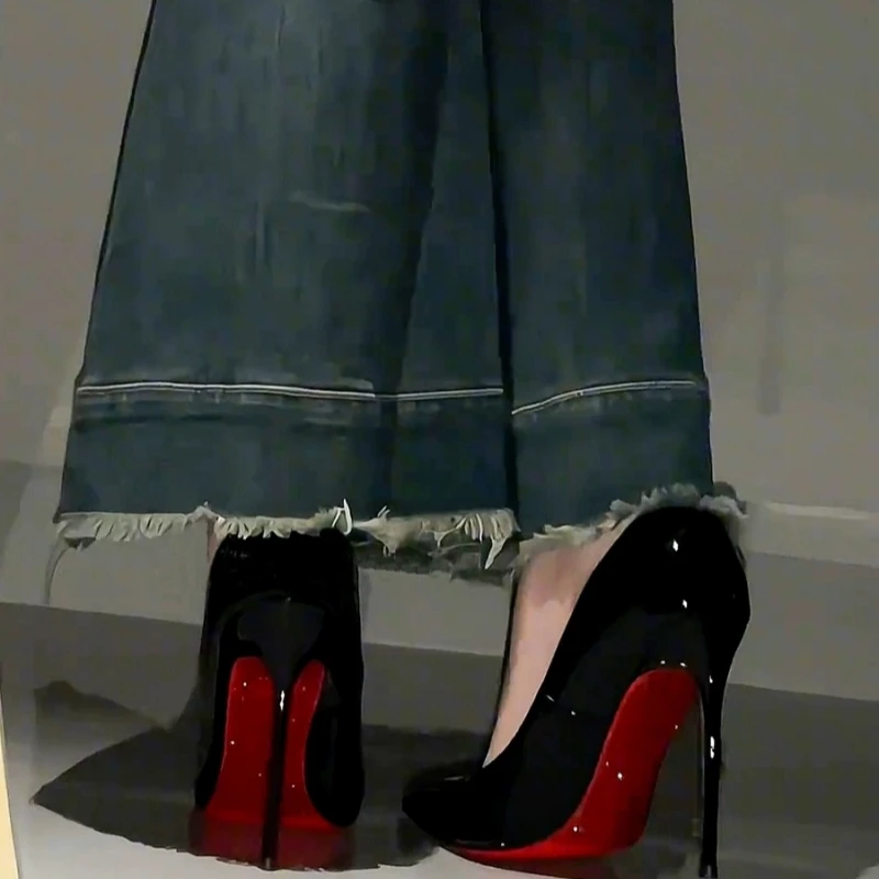 Red sole rhine-diamond high heels women feel fine with black patent leather all matching temperament beauty pointy single shoes