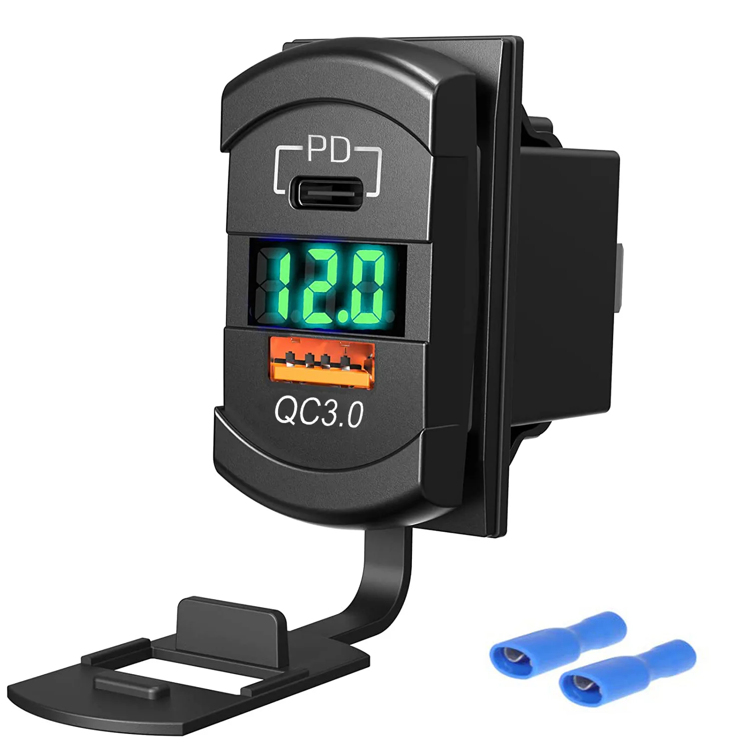 Factory Wholesale Price 12-24V  QC3.0 USB+ PD+Voltmeter Car Chargers Panel Mount Socket For Motorcycle Boat Marine Truck ATV