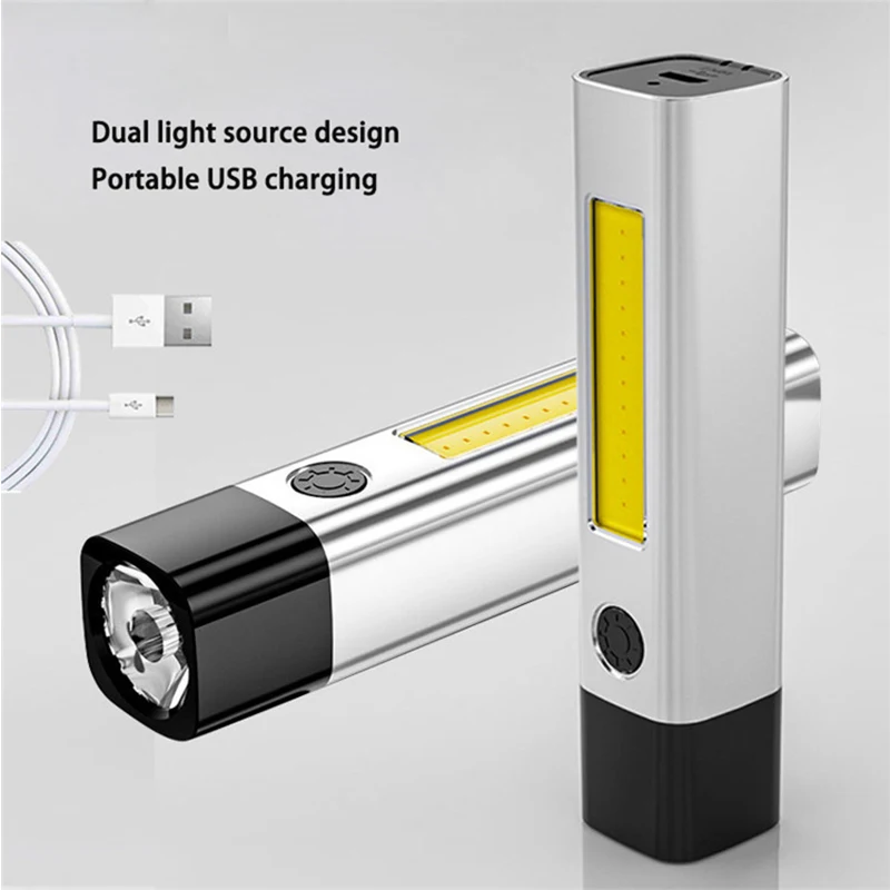 aluminum alloy led mini flashlights XPE+COB mini flashlight torch power bank