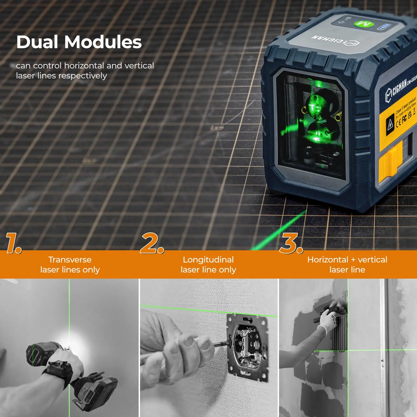CM-G02 Industrial Automatic Self-leveling Precision Laser Level Beam Horizontal Vertical Cross Line Laser Level Green 5 H 30m
