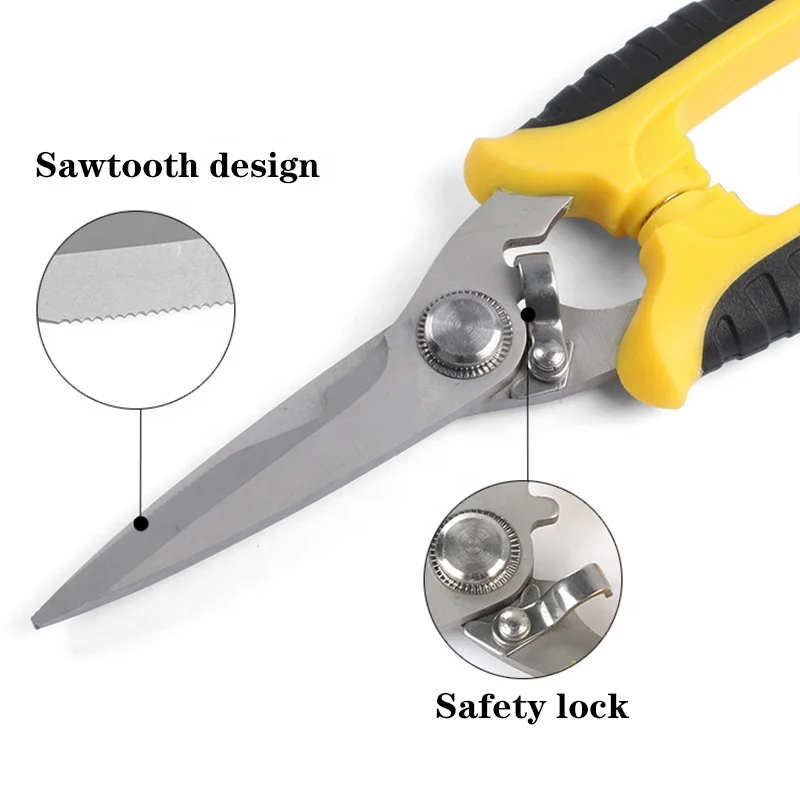 Stainless Steel Electrician Scissors Wire Shears Safety Lock Spring Scissors Fruit Flower Branch Shears Garden Pruning Shears