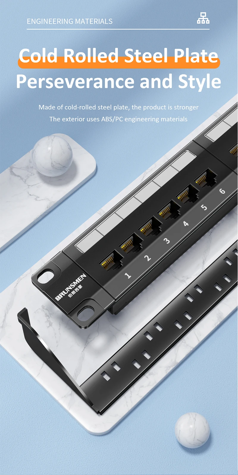 Brunsmen Сетевые Аксессуары RJ45 24 порт волокна Cat5E Cat6 Cat6A коммутационная