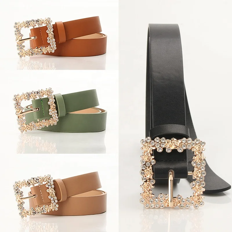 Alloy Square Buckle Belts for Women PU Leather Waist Belts Ladies Waistband for Jeans