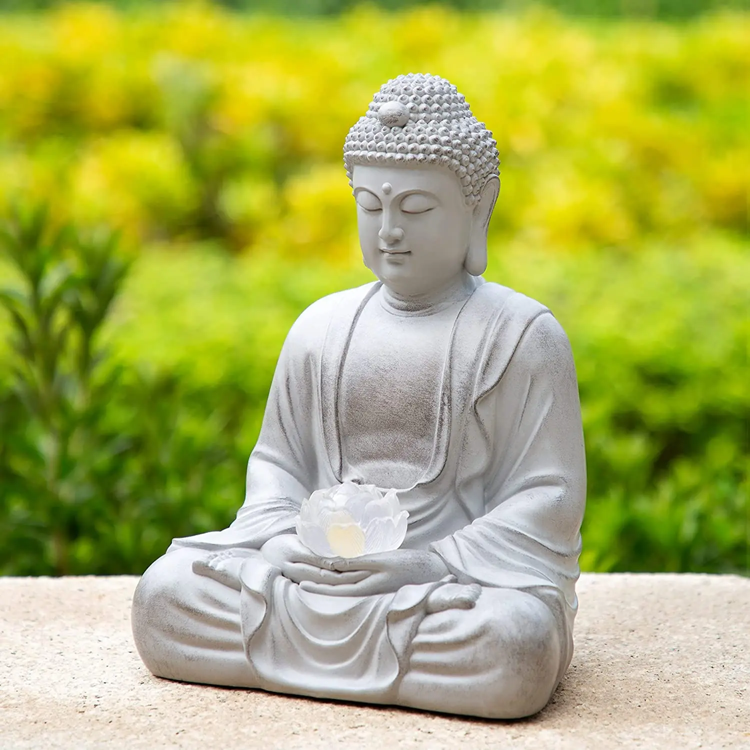 Polyresin Meditating Garden Buddha Statue Large Outdoor With Solar Lights