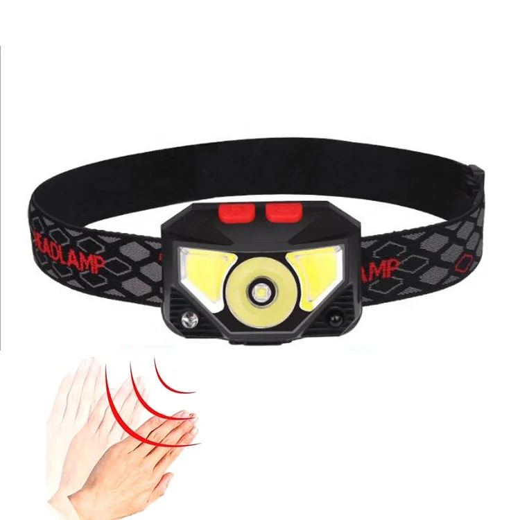 Hand Free Camping Running Hunting Headlight Light Weight Sensor Cob Red Led Headlamp Rechargeable