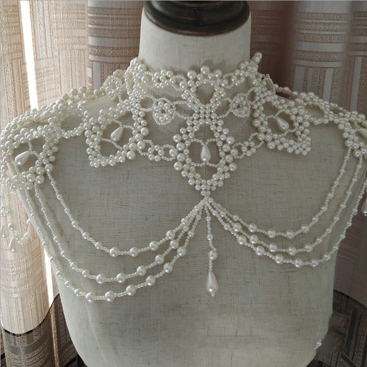 Classic wedding pearl collar bride wedding necklace collar shawl heavy bead handmade pearl faux collar
