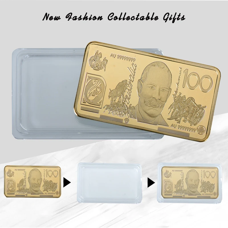 Wholesale Square Commemorative Coin Australia 100 AUD Metal Gold Plated Bullion Bars for Souvenir Gift