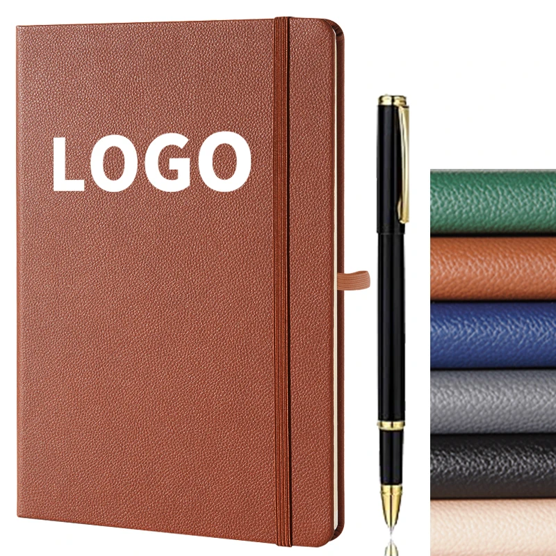 Cheap promotion Pu Diary book Business Journal planner daily weekly hard leather cover Custom logo notebook with pen holder