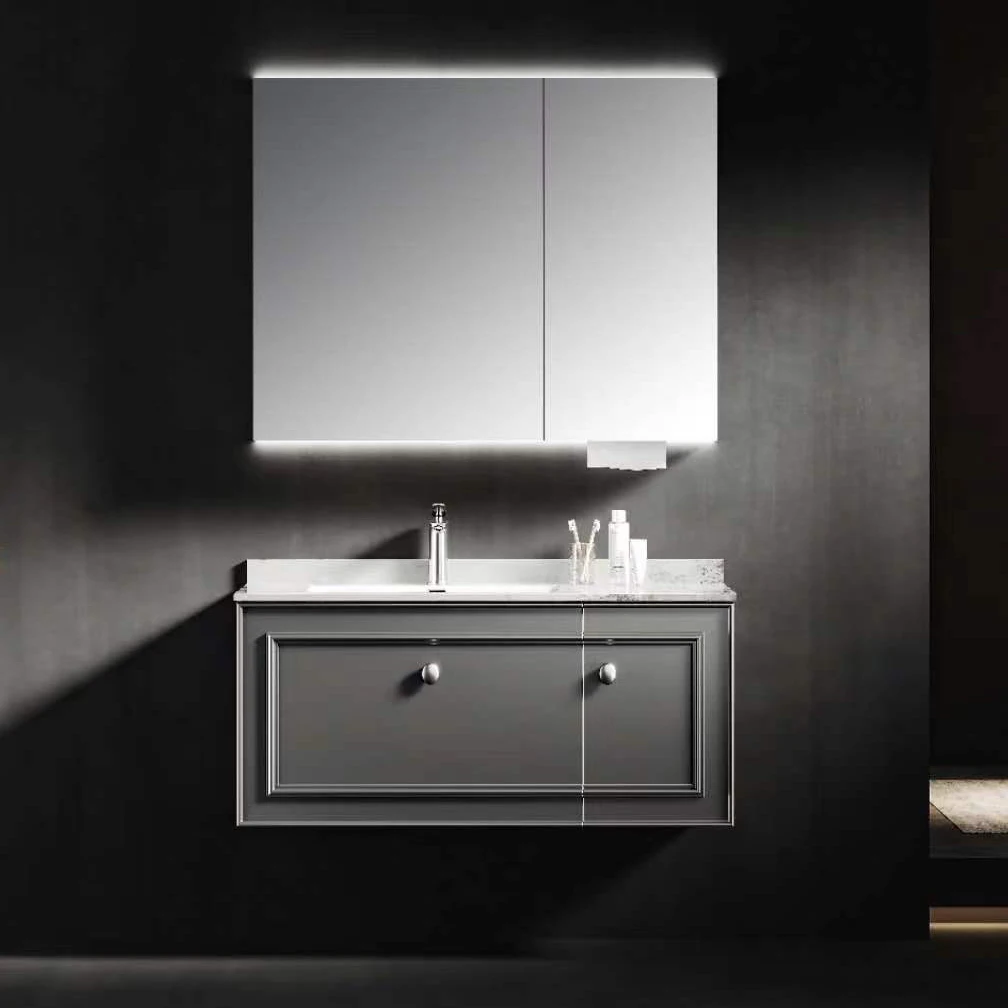 European bathroom furniture wall hung bathroom storage mirror cabinet bathroom vanity set with ceramic basin
