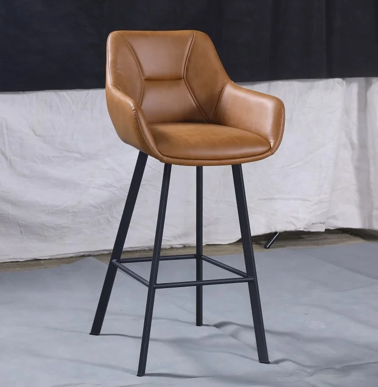 Modern New Design PU Bar Stool With Strong Iron Metal Frame Dining Chair For Dining Room