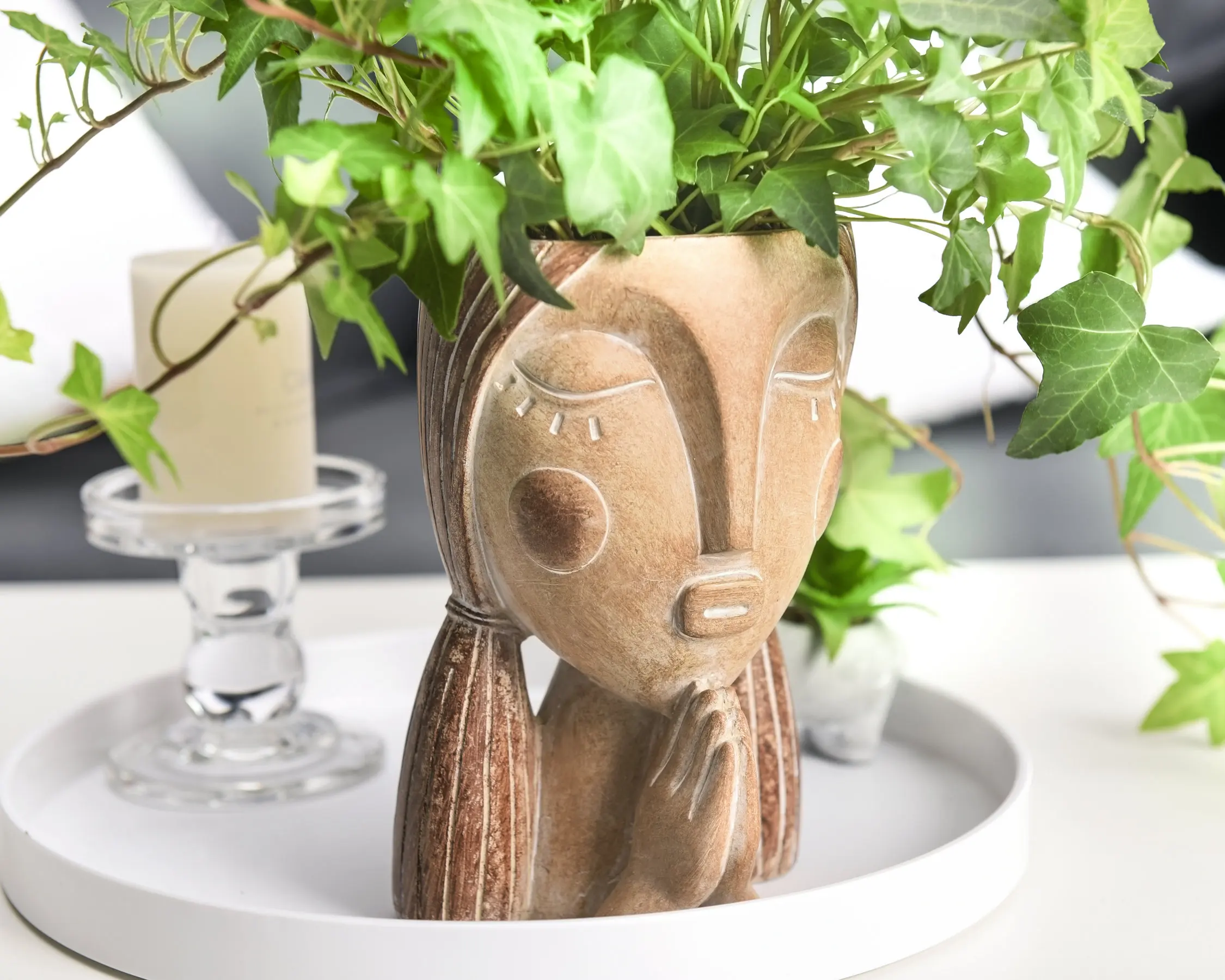 Creative Resin Statue Design Desktop Flower Succulent Pot Face Head for Home Garden Unique Face Planter Indoor Decor