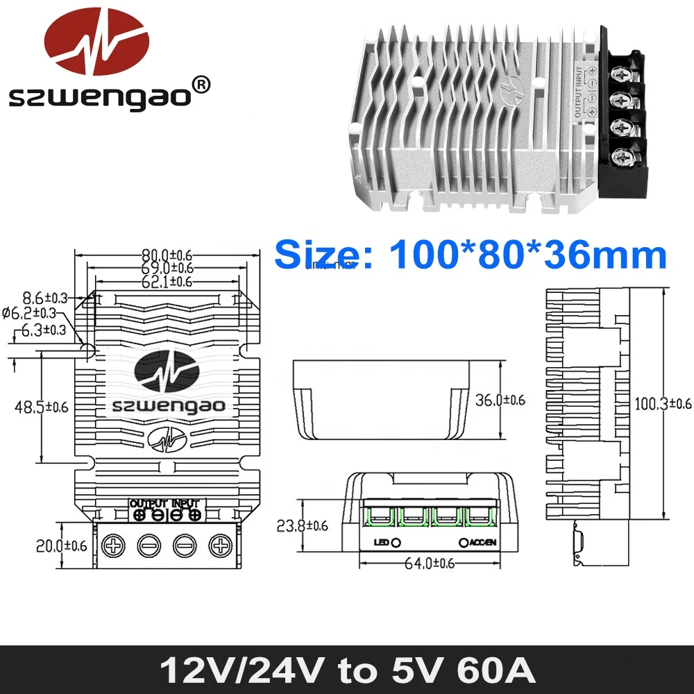 DC LED Power Supply 12V 24V to 5V 3A 5A 10A 15A 20A 30A 40A 50A 60A 300W Step Down DC/DC Converter Regulator for Car Bus Boat