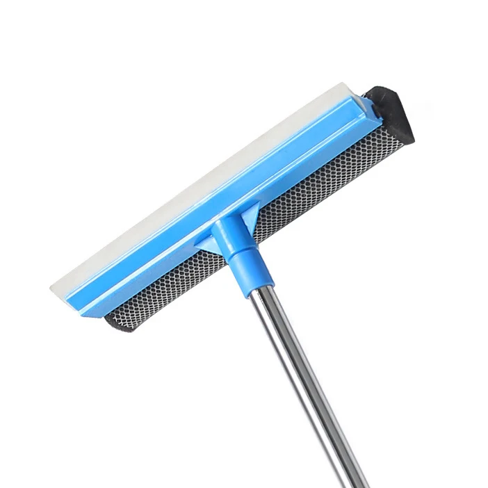 Window Squeegee 2 in 1 Glass Window Cleaner Dual Side Blade Rubber & Sponge Aluminum Telescopic Pole Windshield Wiper Cleaner