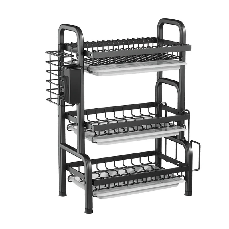 MU 2023 Hot Sale Organizer Drain Drainer Metal Rack Shelf Plate Rack Dish Rack Drying Drain Storage Holders For Kitchen