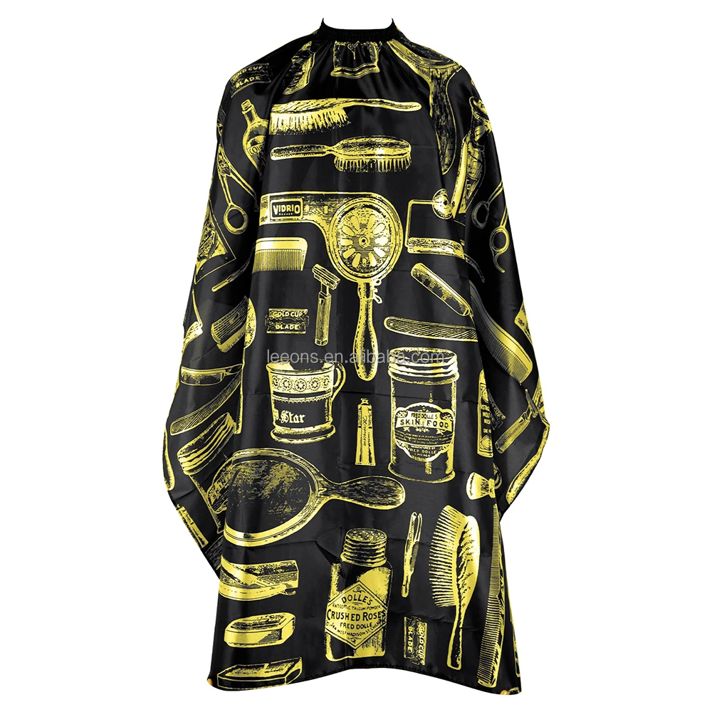 Leeons Wholesale Gold Pattern Design Barber Hair Cut Salon Hairdressing Cape with Adults Adjustable Snap for Hair Stylist Makeup