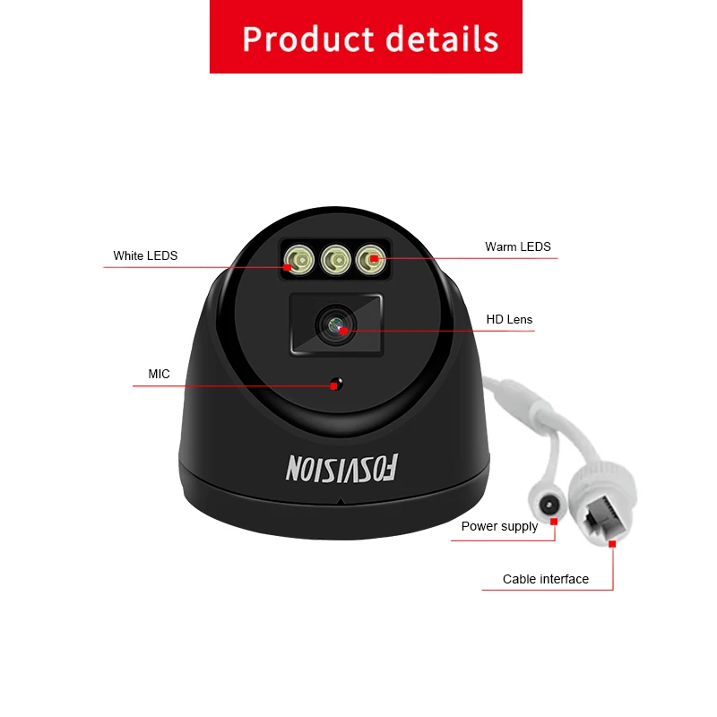 Fosvision 4K 8MP Ip Poe Camera indoor Full Color Night Vision Surveillance Cctv Dome Camera 265 for NVR system with Audio