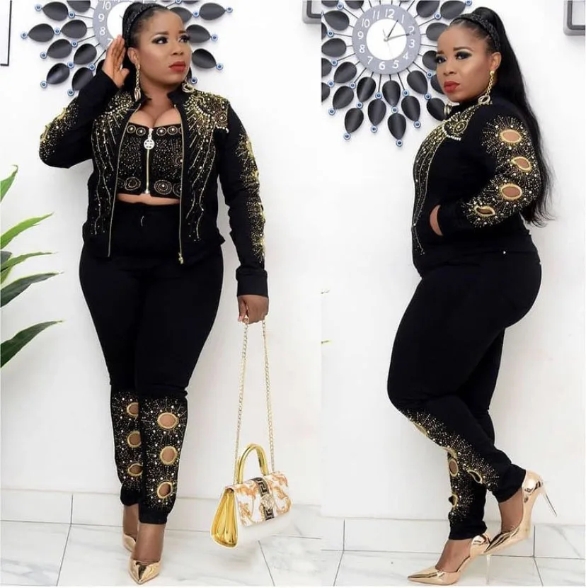 Women 3 Piece Set Zipper Jacket Sexy Crop Top High Waist Pencil Pant Tracksuit Fashion Casual Jeans Outfit For Ladies