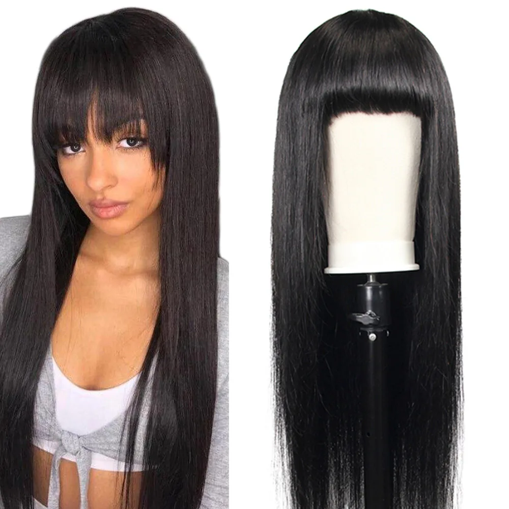 Прямой перуанский парик с кутикулой 30 дюймов оптовая продажа поставщики натуральных волос машинный челкой