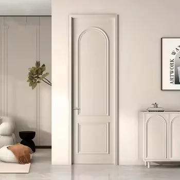 Design Custom PVC Film Leather Wood Single Door Modern Family Hotel House Interior Room WPC Wooden Swing Door