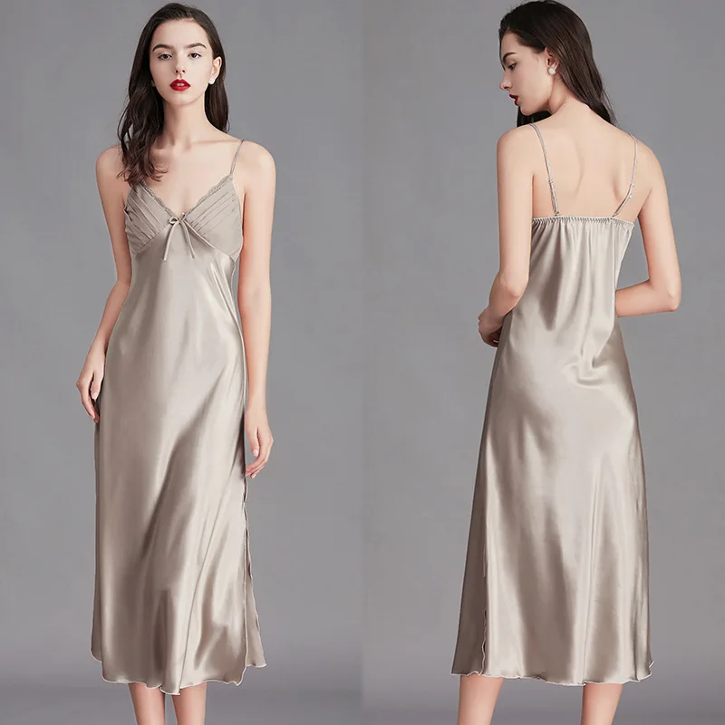 Long Nightgown For Women Sexy Satin Silk Chemise Lingerie Slip Dress Night Gown