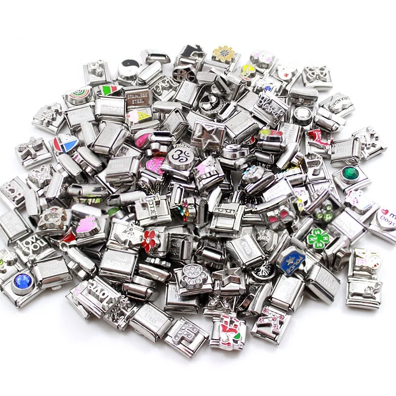 Blues Wholesale stainless steel DIY Italian Charm Bracelets 105 designs 2mm thick zinc alloy plate welded italian module charm