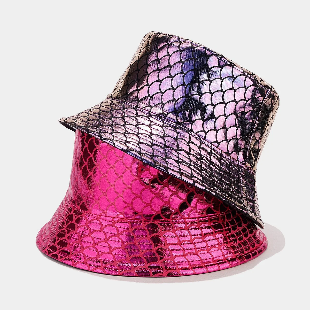 Wholesale Polyester Reversible Fisherman Bucket Hats  Mermaid Scale Wide Brim Caps Fashion Hats