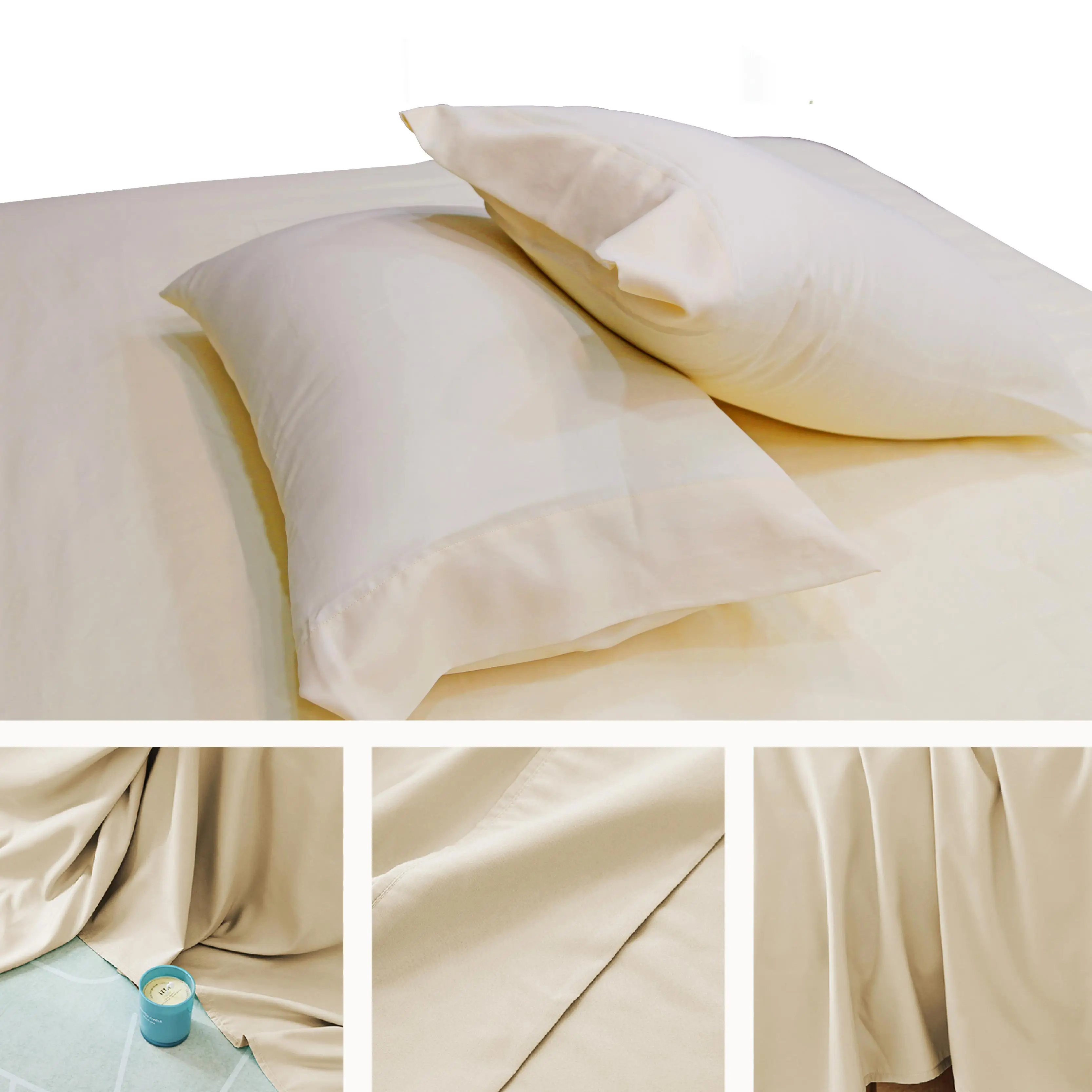 New Design Cool-Feeling Lyocell Bamboo Blend Nylon Fabric Fitted BedSheet Set Solid Plain Dyed Pattern Woven Technique