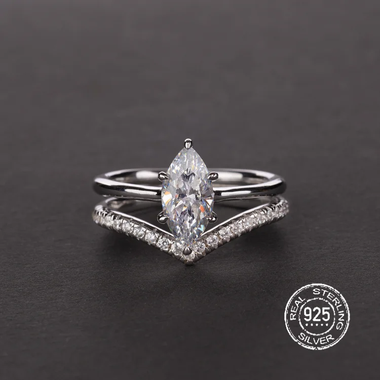 New Design Statement Faux Sapphire 1.7 Carat Marquise S925 Woman Sterling Silver Ring