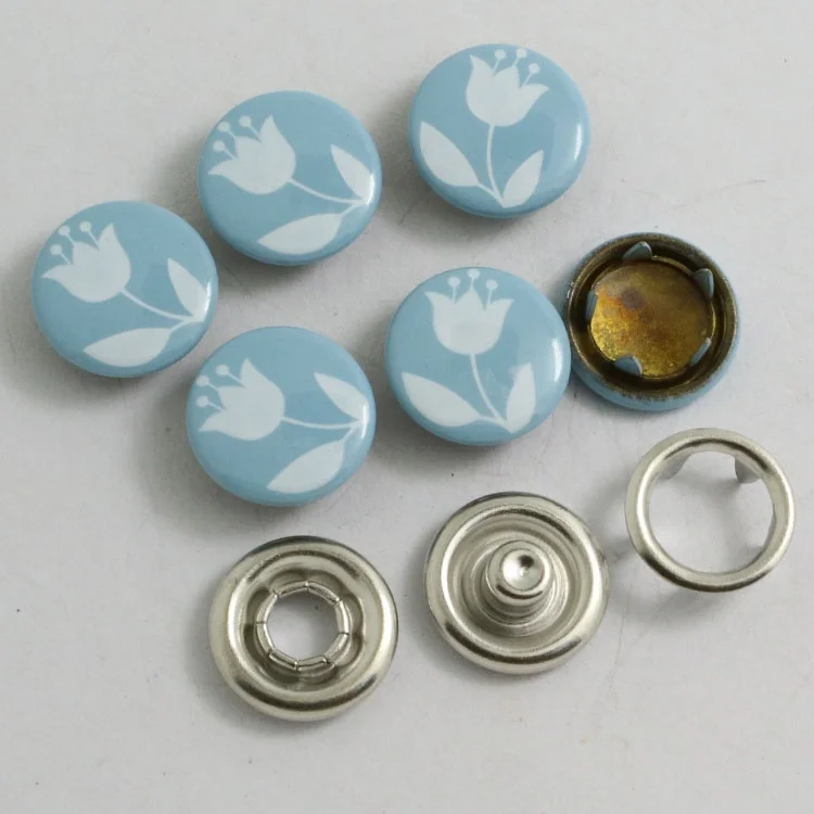 
printed cap five prong open ring snap button for baby sweater in Shenzhen 