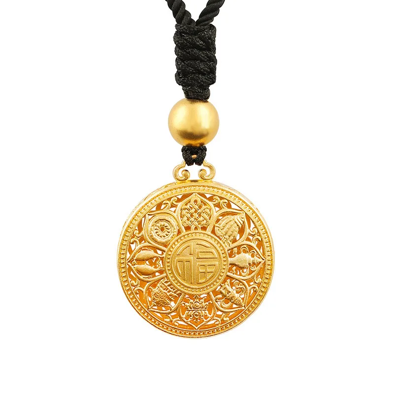 Ancient law blessing character lotus compass pendant necklace / eight treasures rich and precious hollow pendant