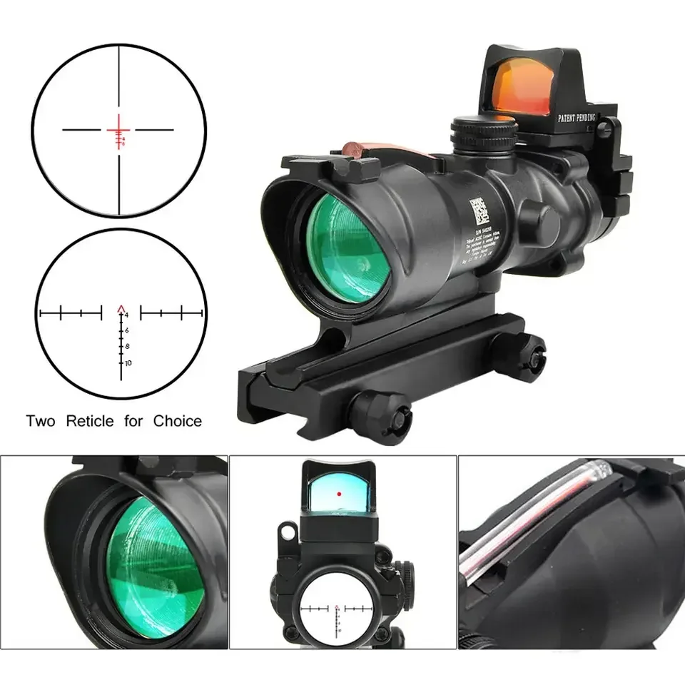 Новый 4X32 ACOG настоящая волоконная оптика тактический оптический прицел 4X красный зеленый Светящийся точечный охотничий 5 МВт лазерный алюминиевый