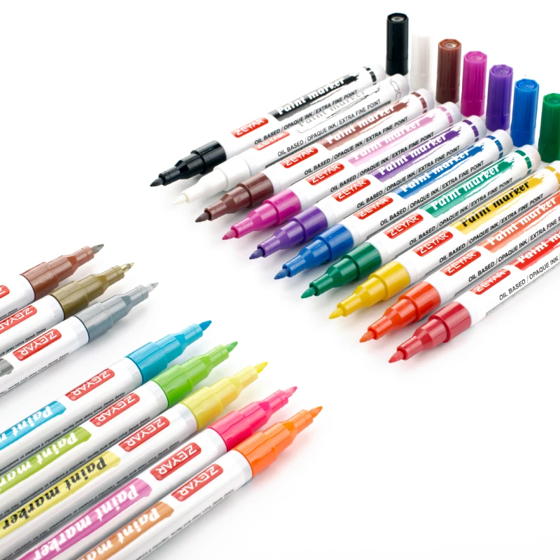 ZEYAR Paint Pens Extra fine Point Oil based Paint Marker for Rock Painting and DIY 18 Colors Aluminum Barrel