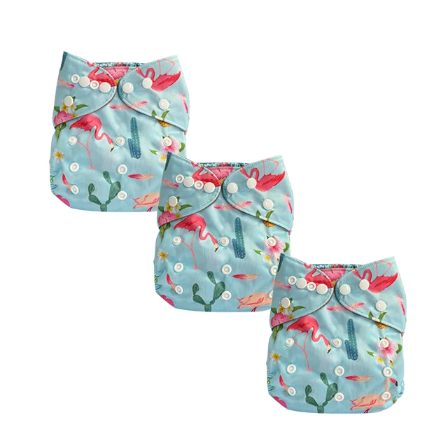 Printed 5 pack Bamboo Charcoal Snap Washable Waterproof Reusable Baby Diapers Nappies With Insert